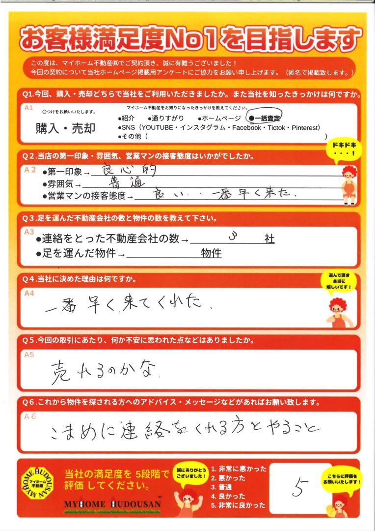 売却　土地　八王子市　一番早く来てくれた。こまめに連絡をくれる方と（売却を）やること。
