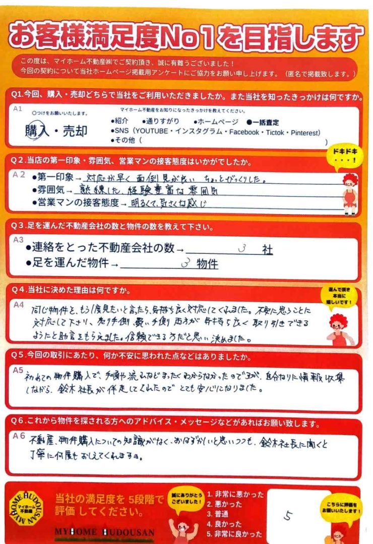 購入 中古戸建 八王子市 対応が早く面倒見が良い。ちょっとびっくりした。自分なりに情報収集しながら、鈴木社長が伴走してくれたのでとても安心になりました。
